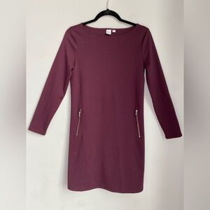 Gap Shift Dress Eggplant Wine Burgundy Silver Zipper Detail